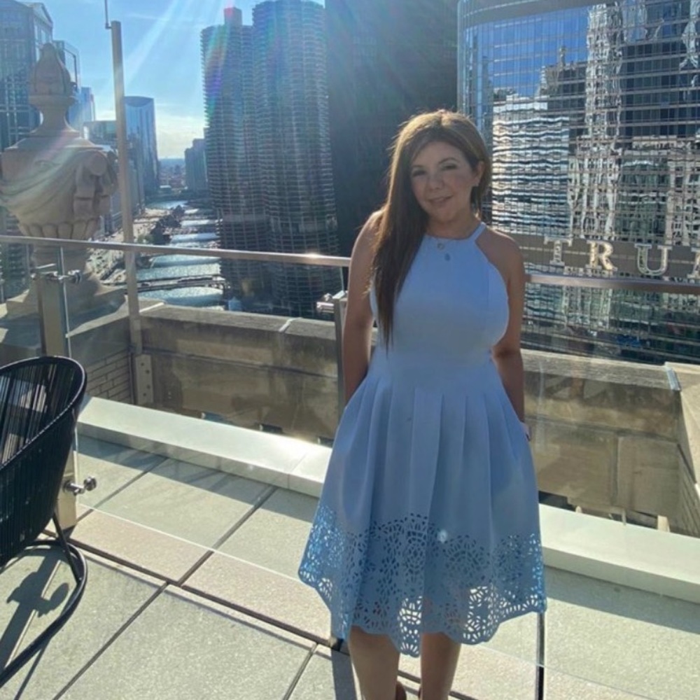 Vince Camuto Light Blue Halter Fit-and-Flare Dress